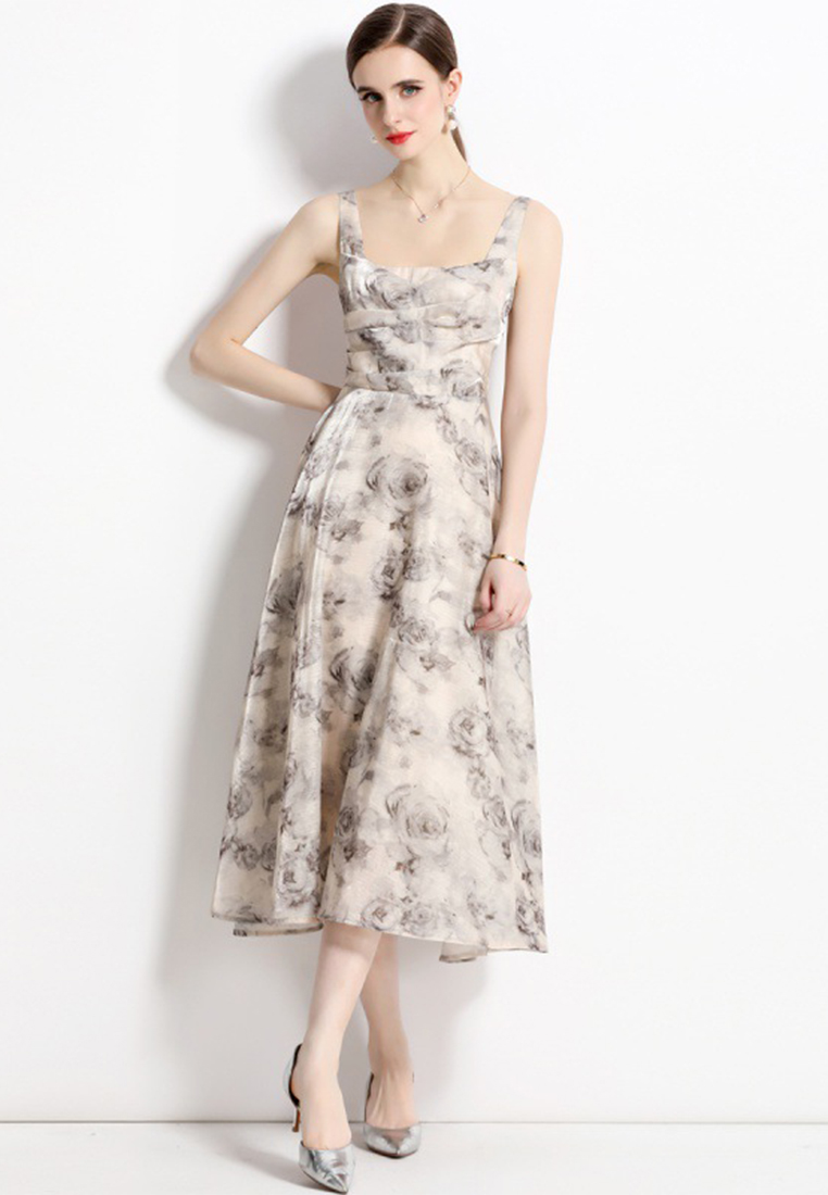 New French vintage print slip dress A021918