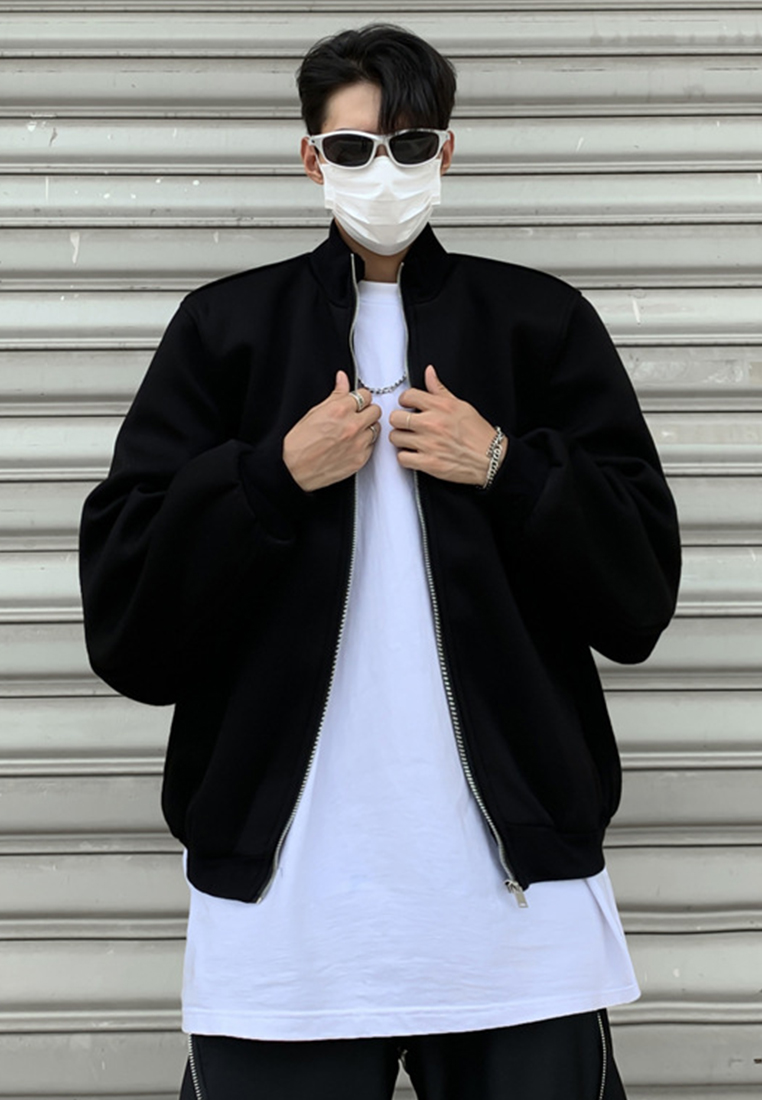 Autumn gray stand up collar jacket CA24101418BK