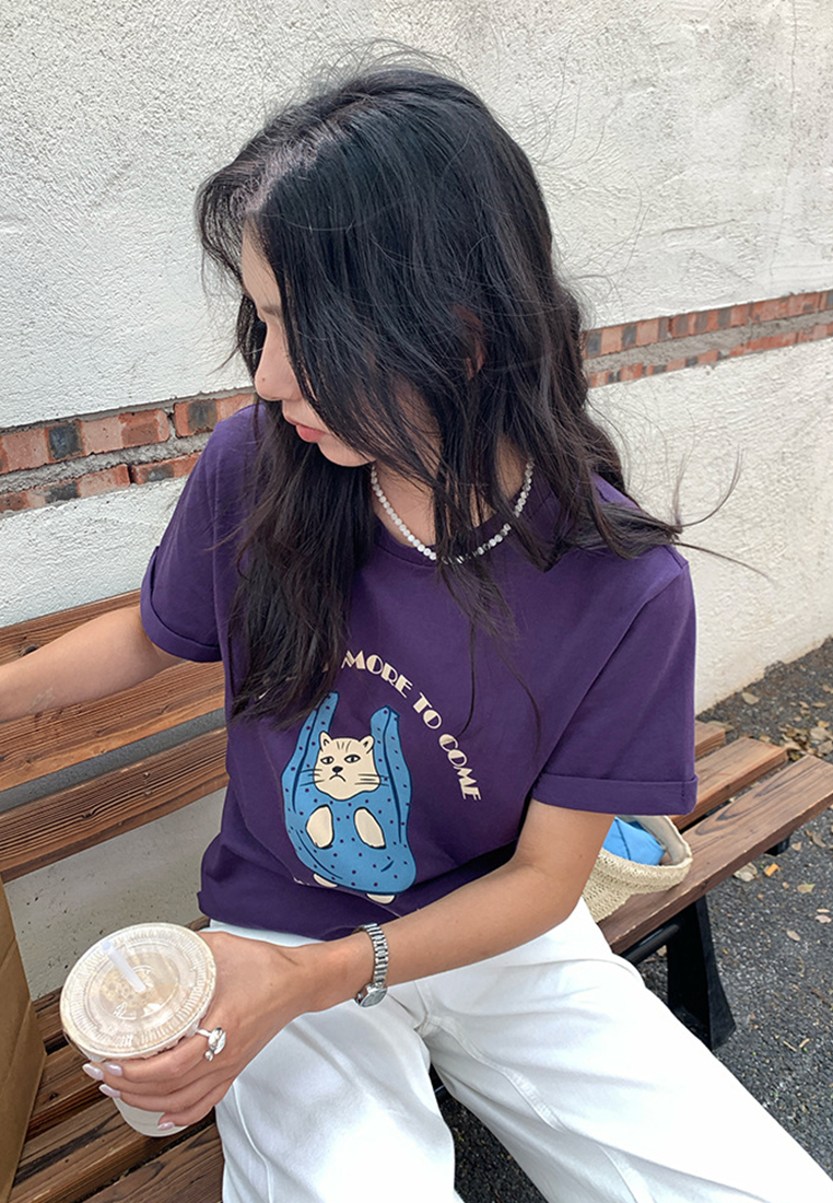 New printed letter loose short sleeved top CA25042918BK