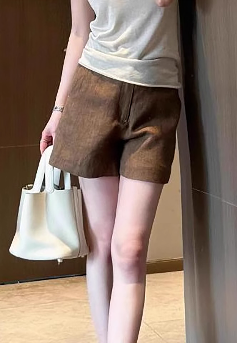 Summer New Retro High-waist Tencel Linen Shorts CA25061719BW