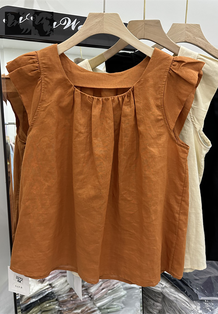 Summer new cotton and linen short top CA25070918BW