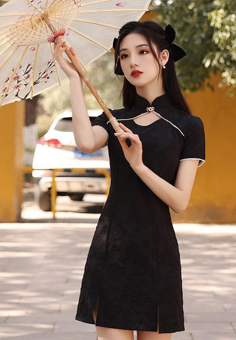 Elegant black Chinese style retro cheongsam dress CA122718