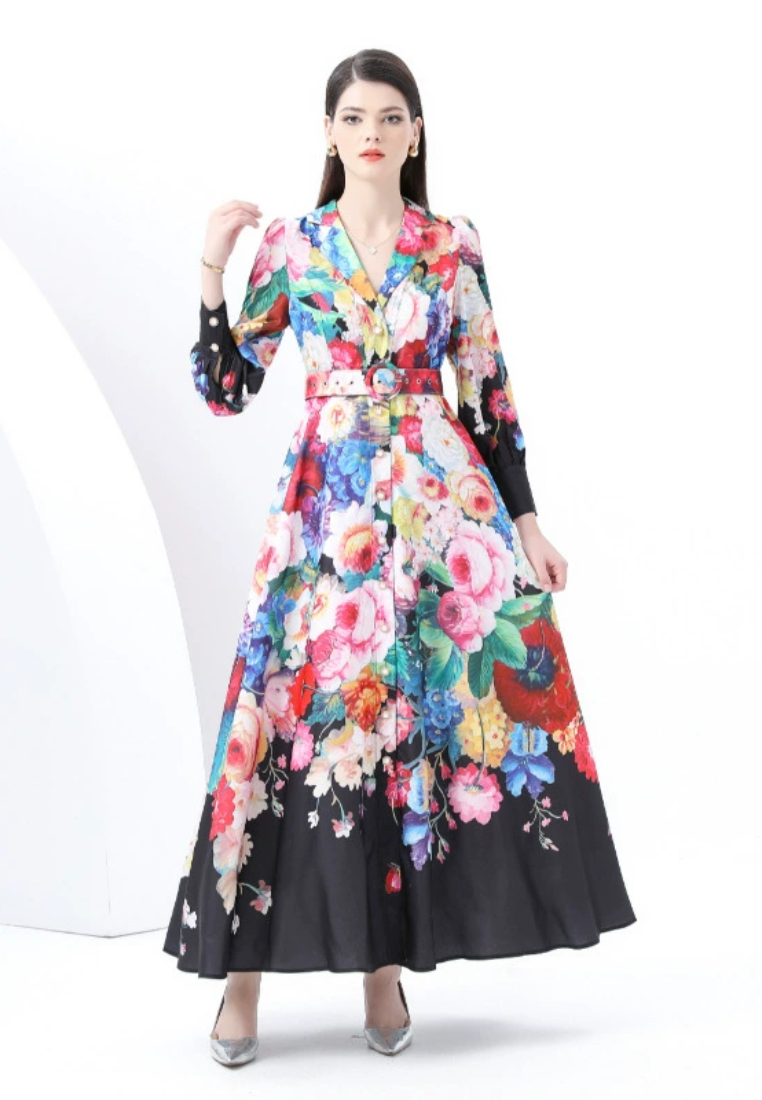 2025 Spring Suit Wave Edge Printed Dress CA25031218BK
