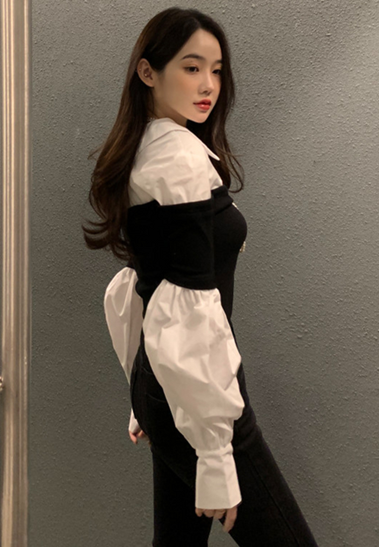 Korean style contrasting splicing slim fit shirt CA241128118MT