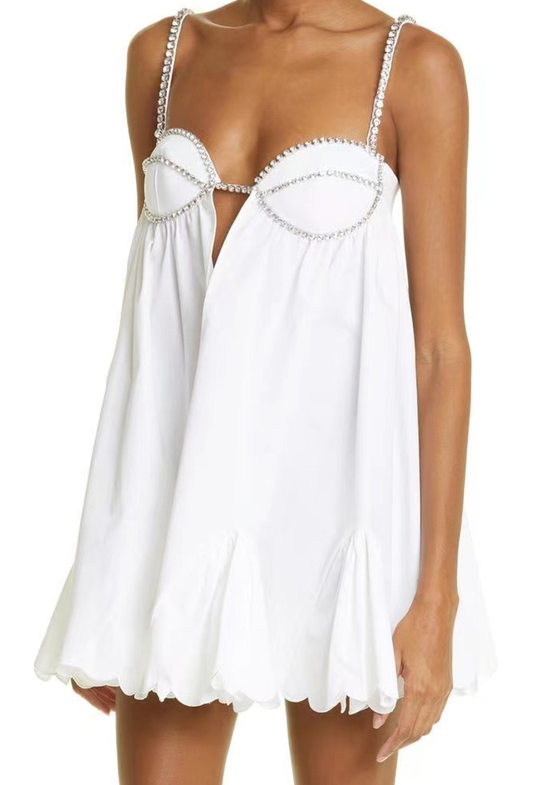 Fashionable suspender diamond strip large swing dress CA25042218W