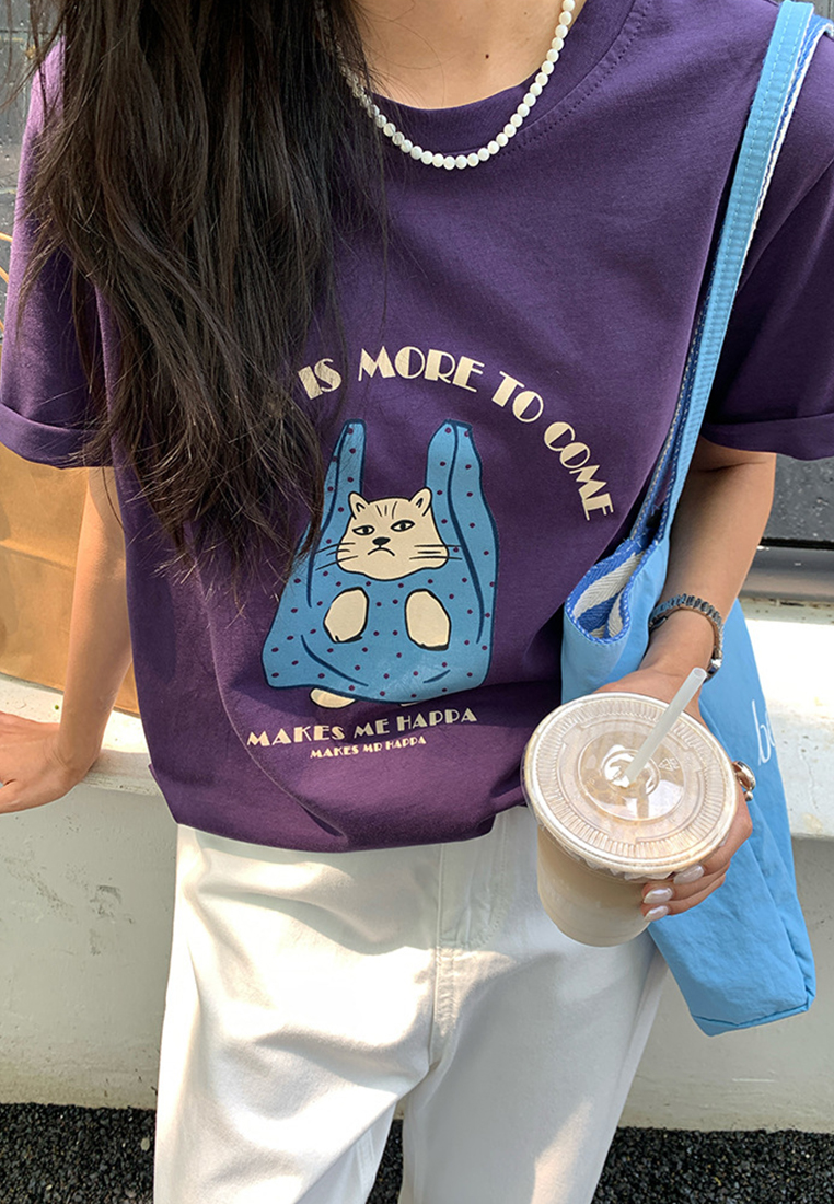 New printed letter loose short sleeved top CA25042918BK