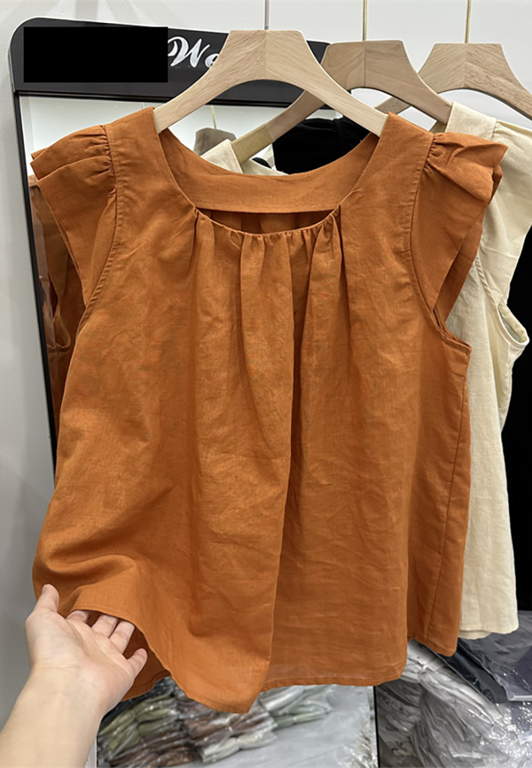 Summer new cotton and linen short top CA25070918BW