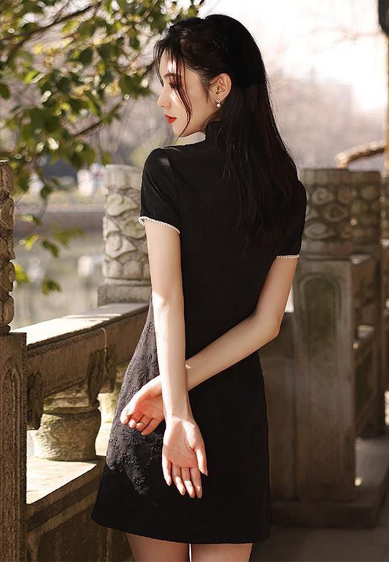 Elegant black Chinese style retro cheongsam dress CA122718