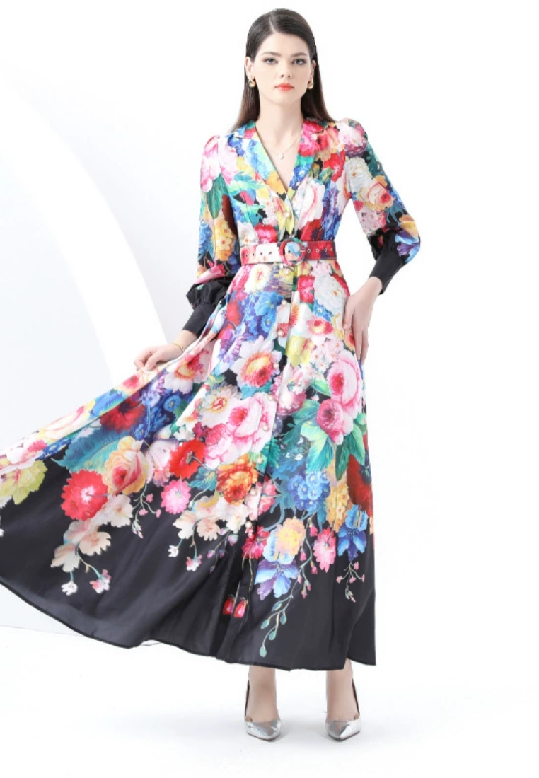 2025 Spring Suit Wave Edge Printed Dress CA25031218BK