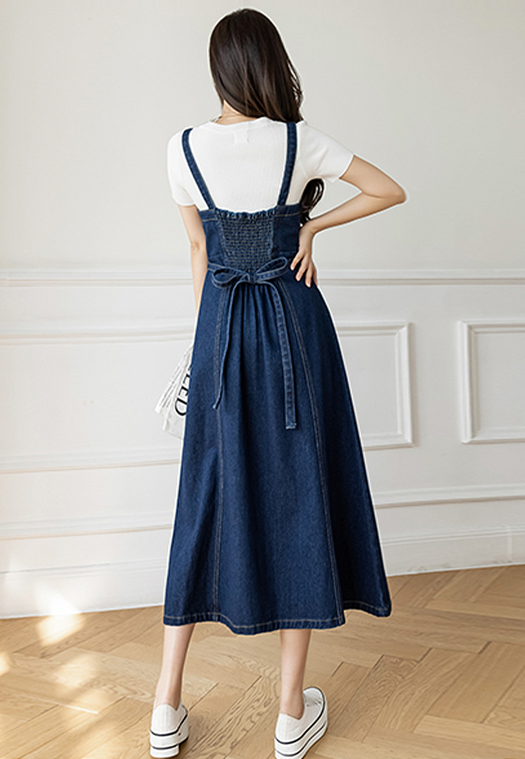 New Korean version of casual denim strap long skirt CA24030718