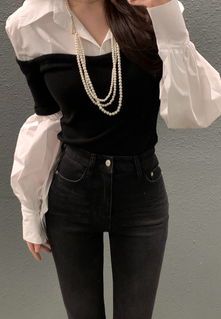 Korean style contrasting splicing slim fit shirt CA241128118MT