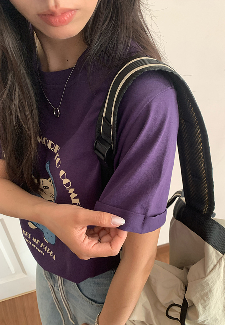 New printed letter loose short sleeved top CA25042918BK