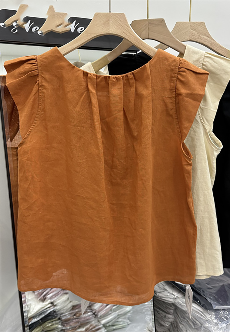 Summer new cotton and linen short top CA25070918BW