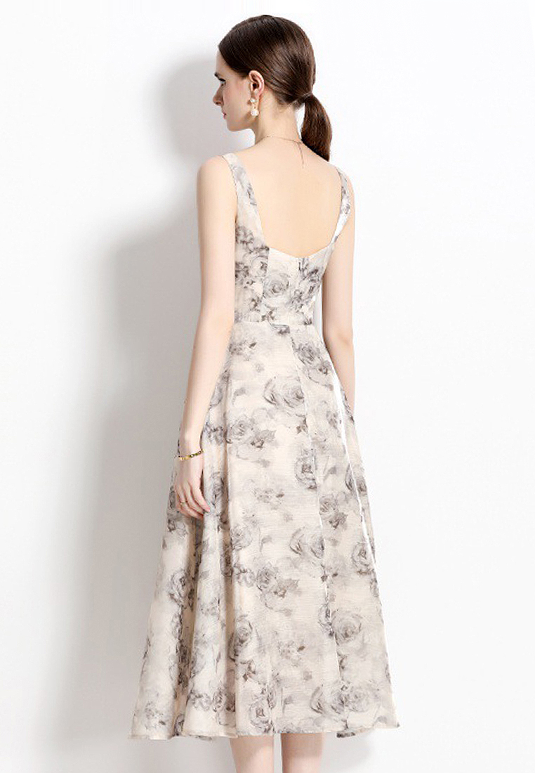 New French vintage print slip dress A021918