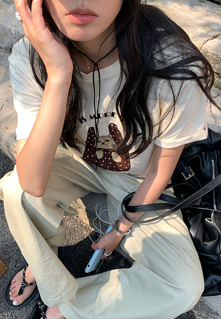 New printed letter loose short sleeved top CA25042918BK