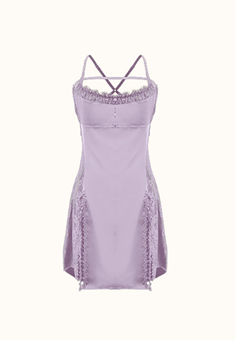 French lace slit slip dress A010418BK