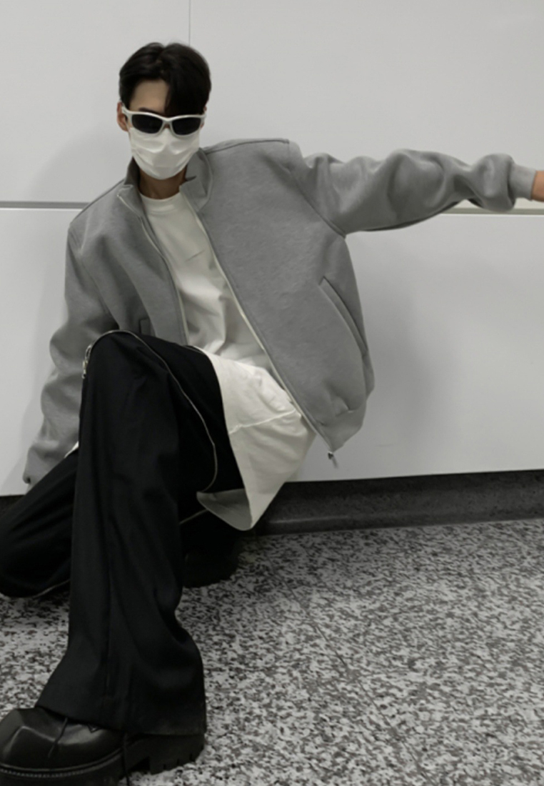 Autumn gray stand up collar jacket CA24101418BK