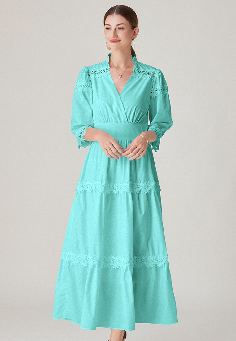 2024 beige V-neck dress medium length CA24032618W