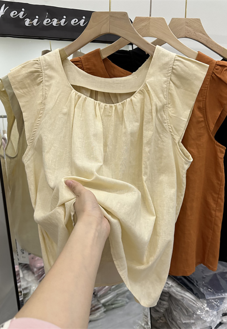 Summer new cotton and linen short top CA25070918BW