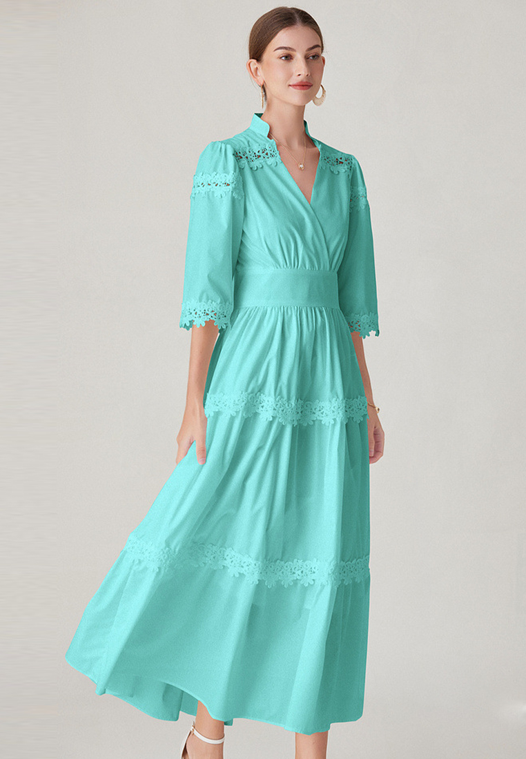 2024 beige V-neck dress medium length CA24032618W