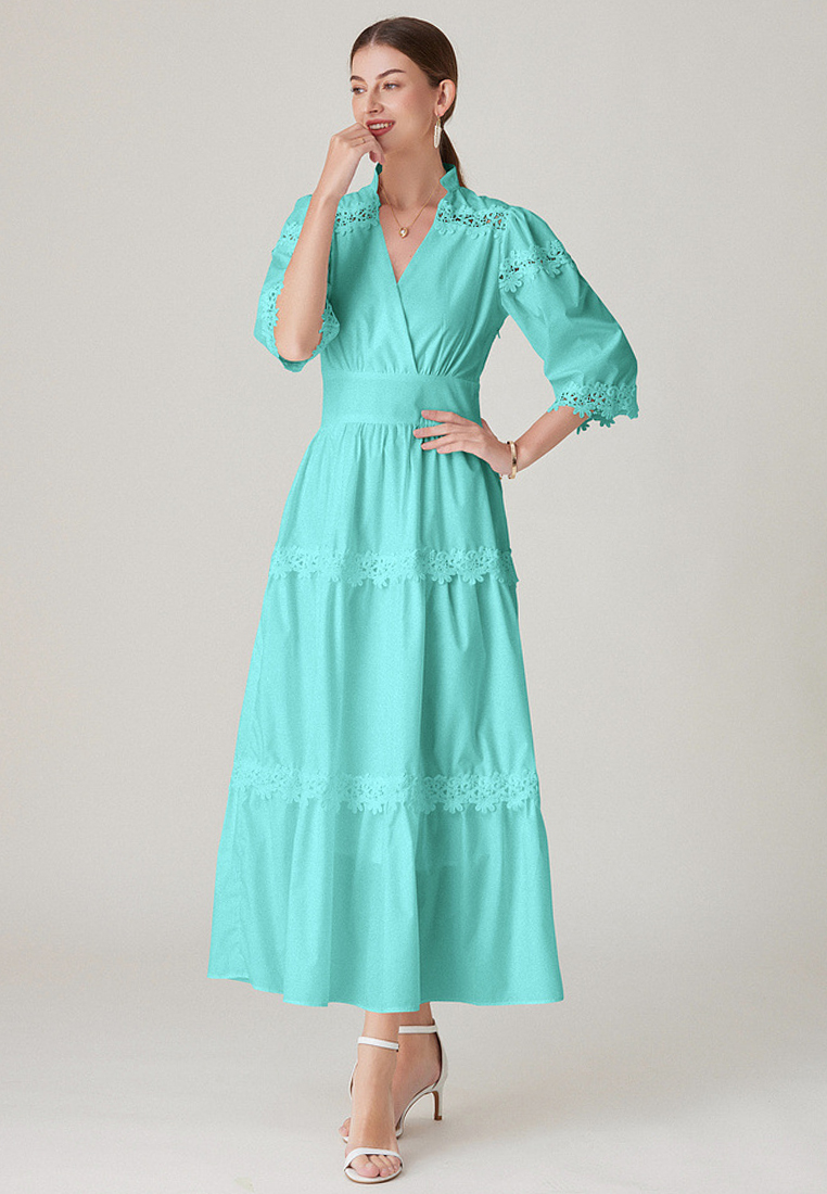 2024 beige V-neck dress medium length CA24032618W