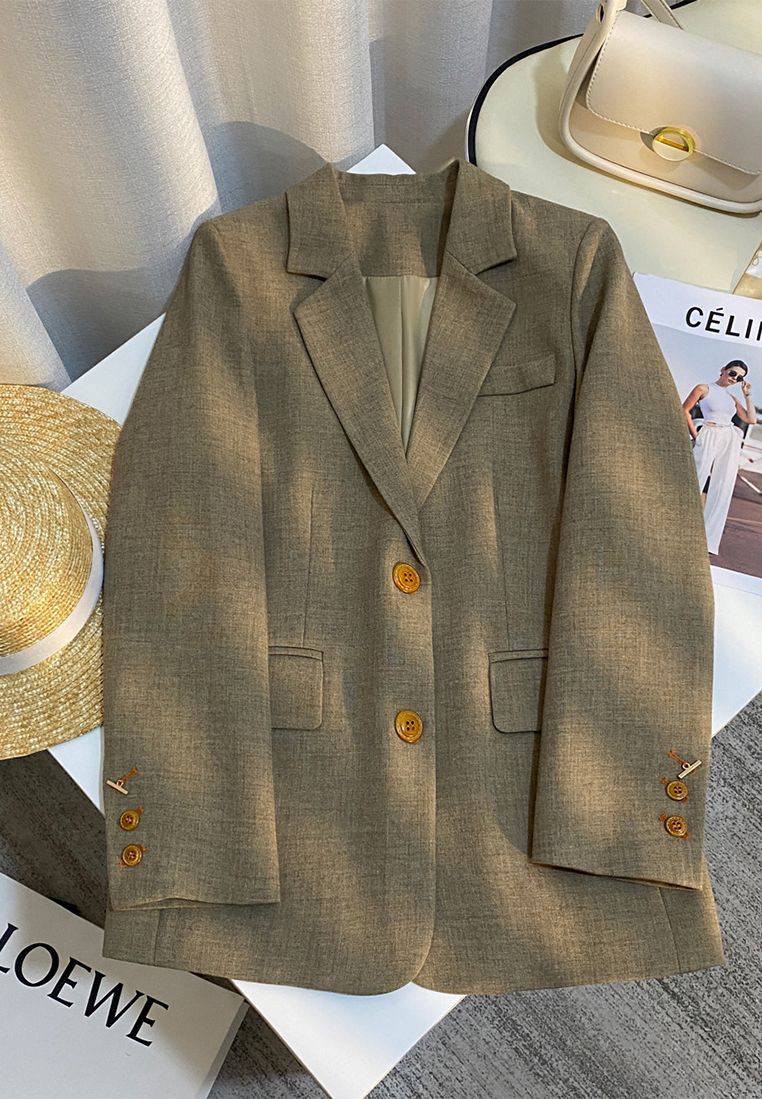 New Fall Gray-Green Commuter Casual Blazer CA25102419