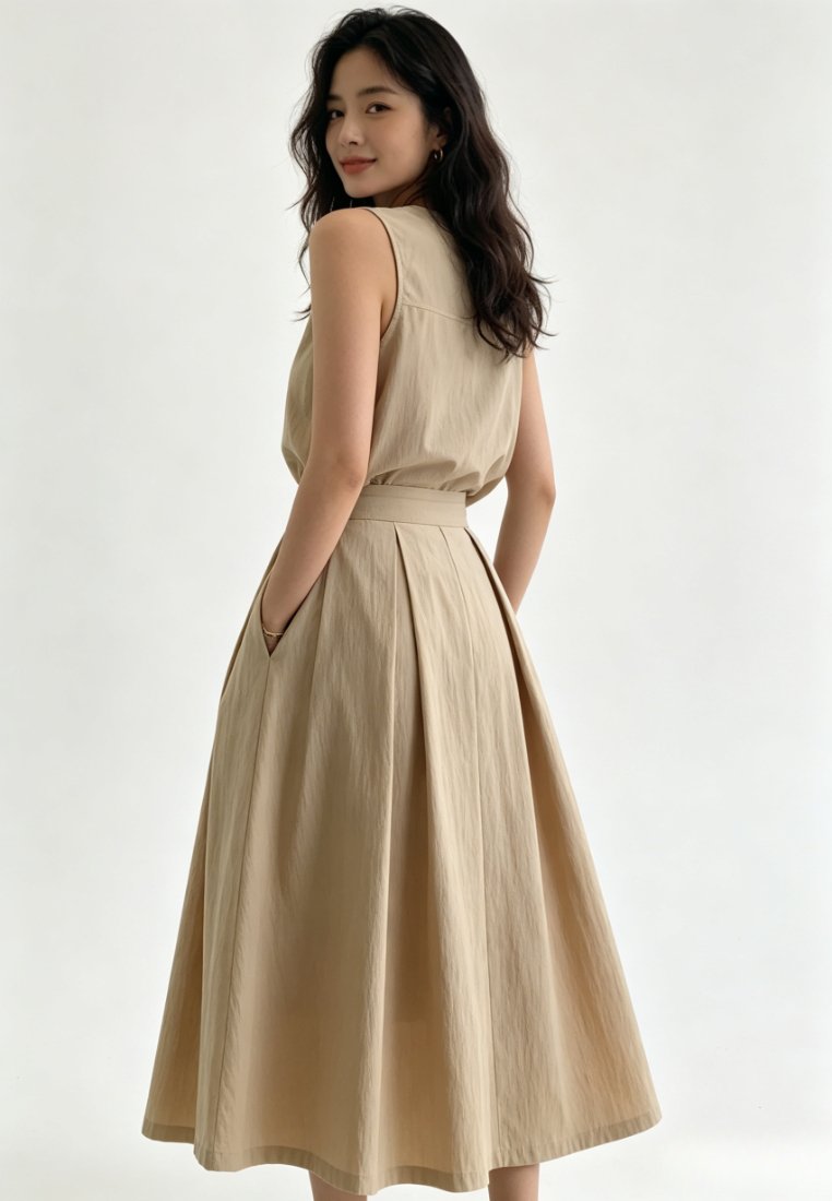Chic Style Linen blend Sleeveless Crop Top Maxi Skirt Set Multi Color K26042903