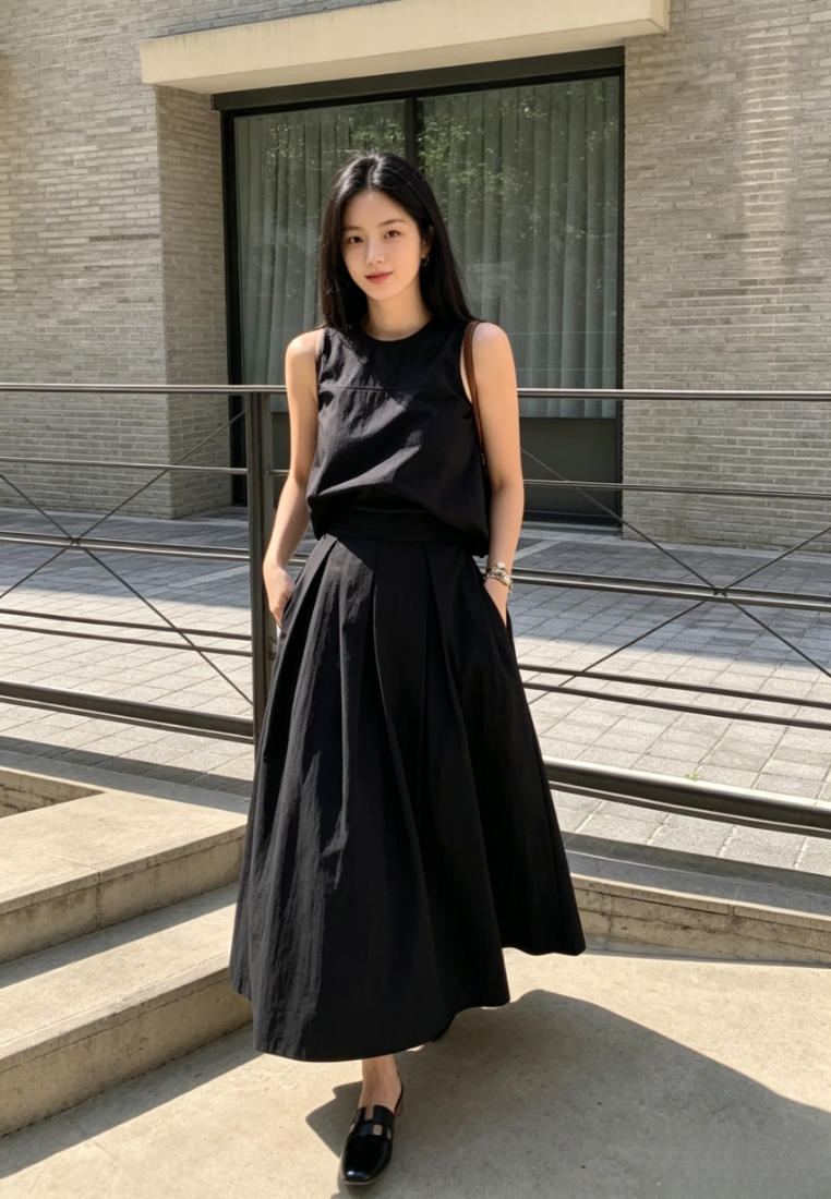 Chic Style Linen blend Sleeveless Crop Top Maxi Skirt Set Multi Color K26042903
