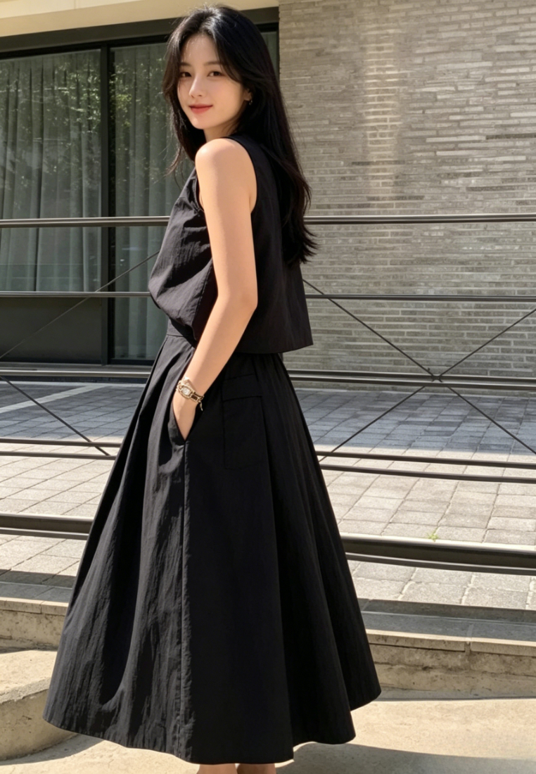 Chic Style Linen blend Sleeveless Crop Top Maxi Skirt Set Multi Color K26042903