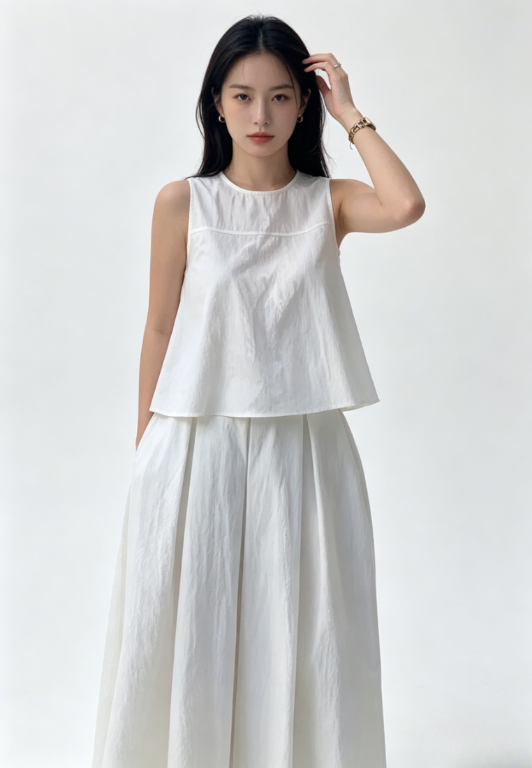 Chic Style Linen blend Sleeveless Crop Top Maxi Skirt Set Multi Color K26042903