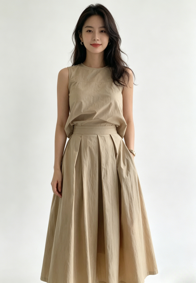 Chic Style Linen blend Sleeveless Crop Top Maxi Skirt Set Multi Color K26042903