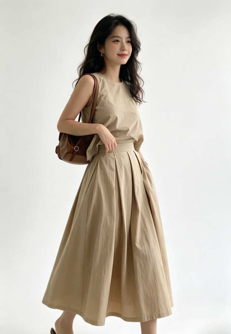 Chic Style Linen blend Sleeveless Crop Top Maxi Skirt Set Multi Color K26042903