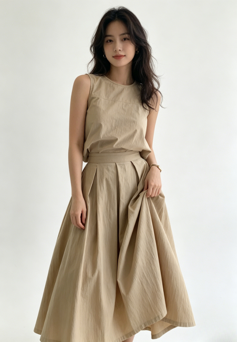 Chic Style Linen blend Sleeveless Crop Top Maxi Skirt Set Multi Color K26042903