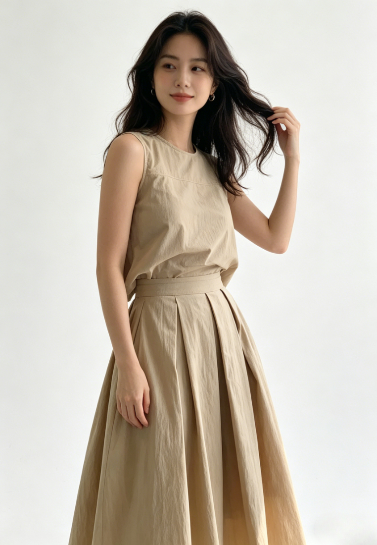 Chic Style Linen blend Sleeveless Crop Top Maxi Skirt Set Multi Color K26042903