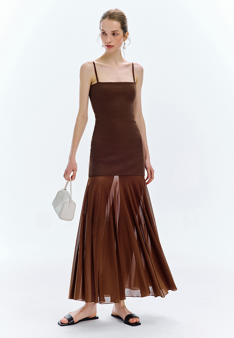 Summer Spliced Mesh Suspender Dress CA25061719BK