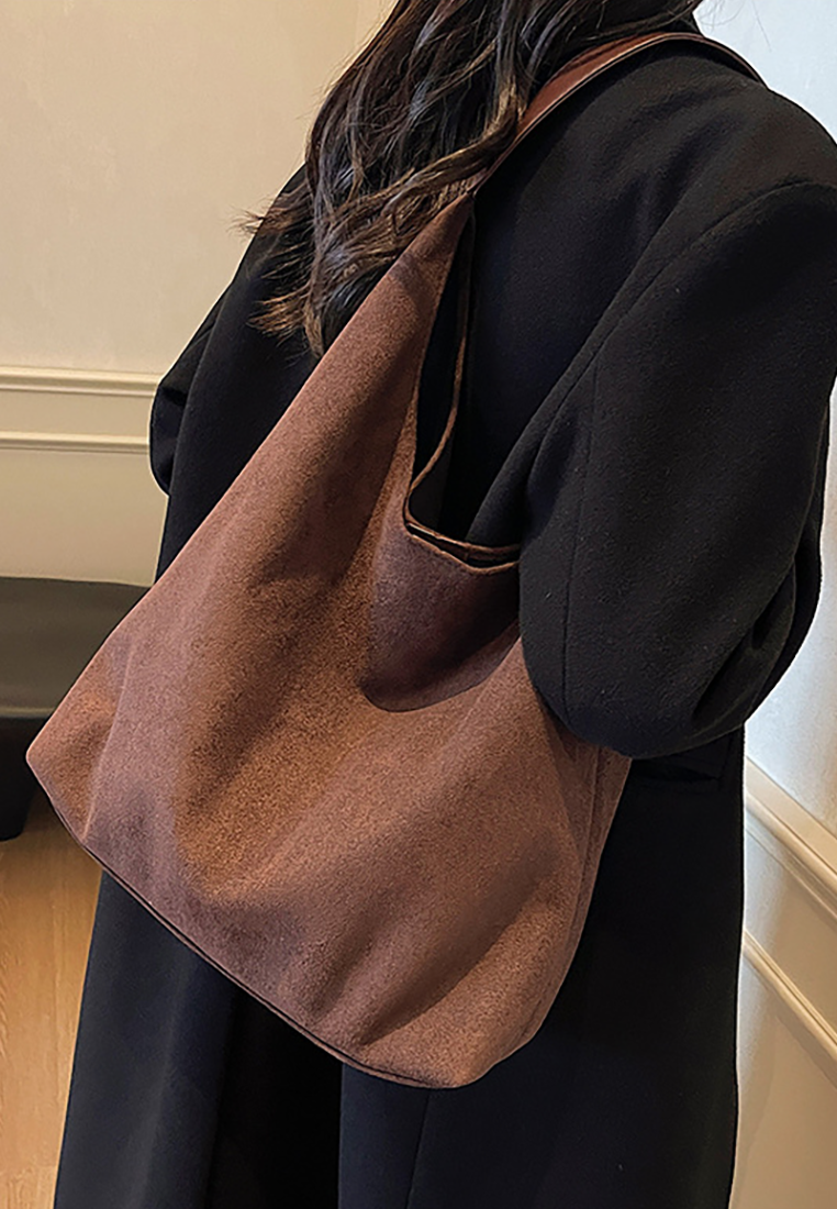 New Autumn Winter Commuter Suede Shoulder Tote Bucket Bag CA25110719BK