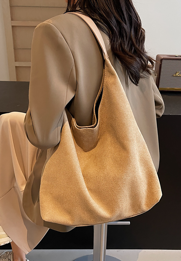 New Autumn Winter Commuter Suede Shoulder Tote Bucket Bag CA25110719BK