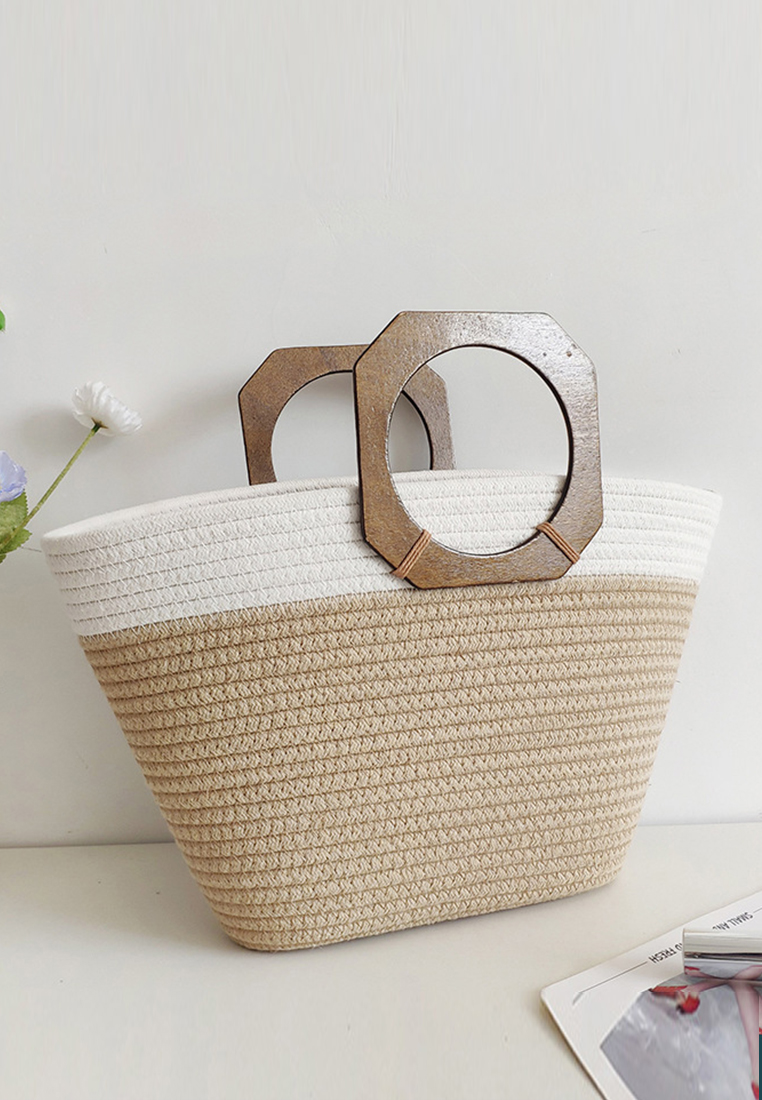 Women's Vintage Large Capacity Cotton Rope Braided Bag CA24061719