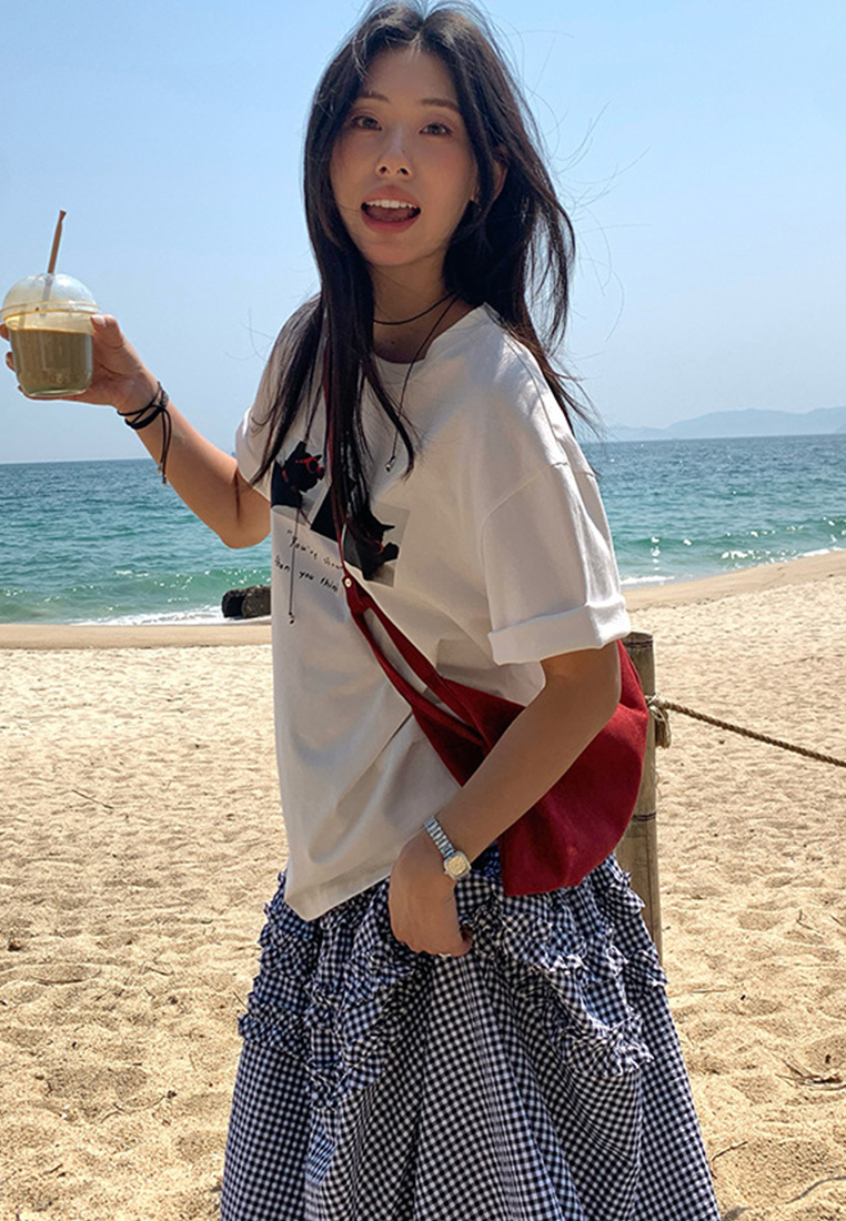 Summer Printed Simple Round Neck T-shirt CA25042919BL