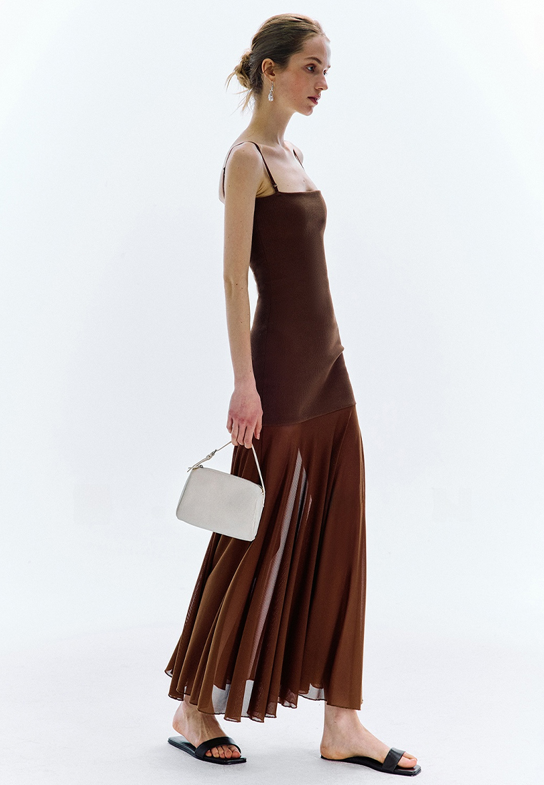 Summer Spliced Mesh Suspender Dress CA25061719BK