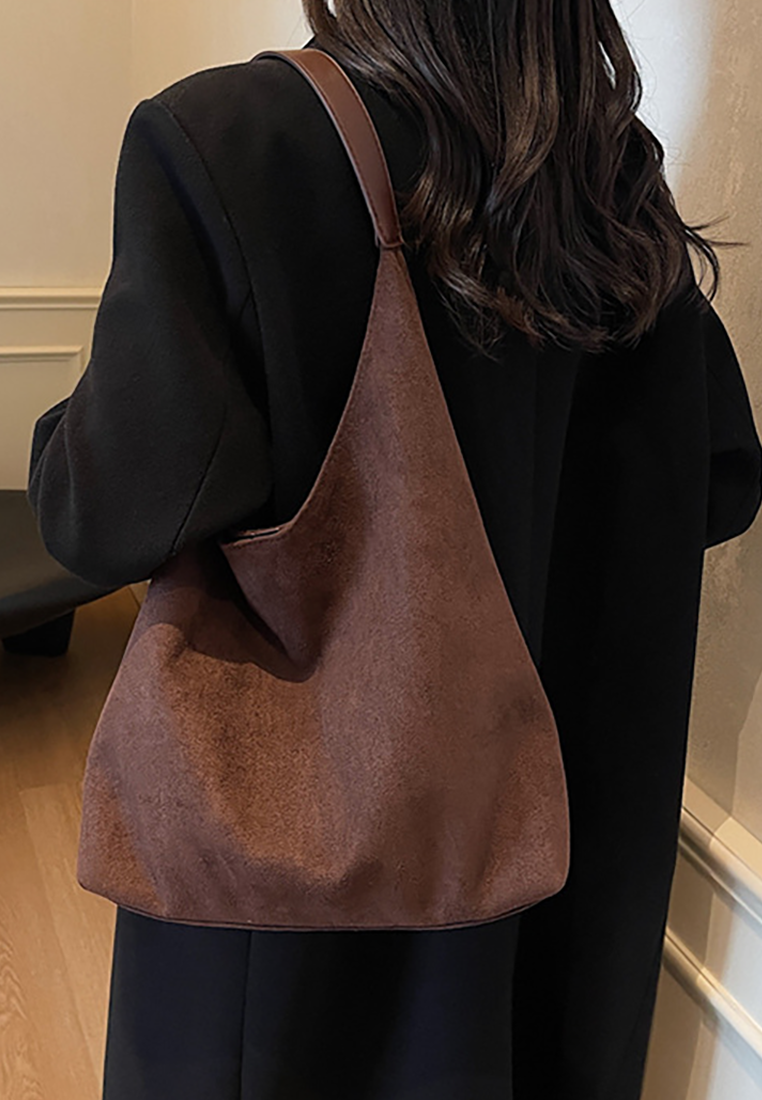New Autumn Winter Commuter Suede Shoulder Tote Bucket Bag CA25110719BK