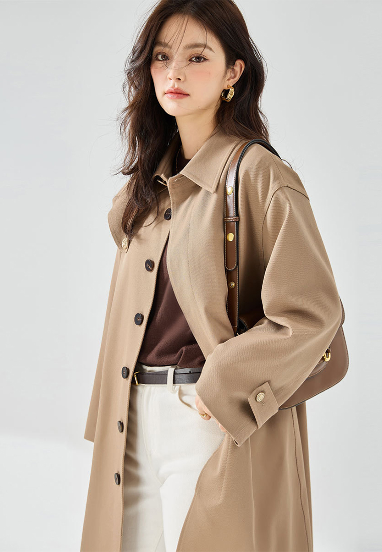 Handsome Casual Twill Drape Mid-Length Windbreaker CA101919