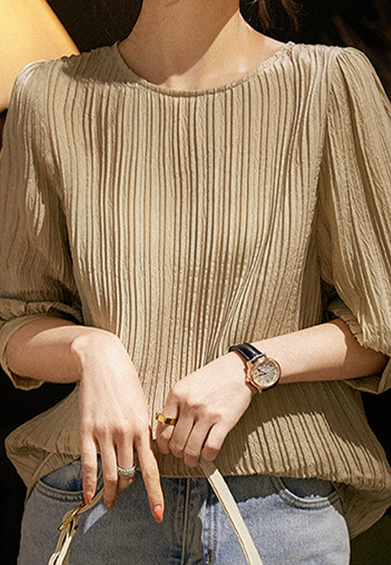 High end temperament pleated silk casual top CA090819