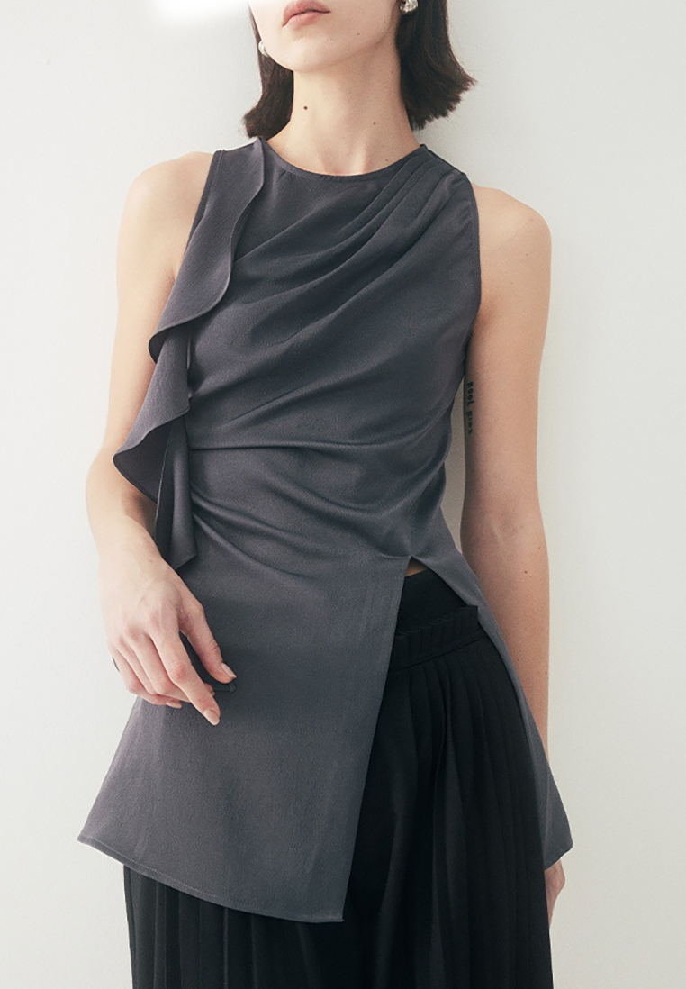 2025 Summer New Style Ruffle Vest Double-faced Satin CA25032719GY