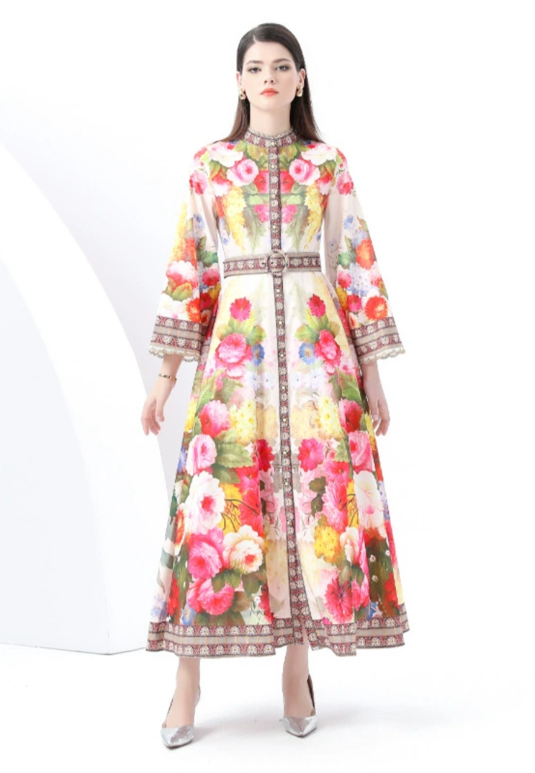 Spring collar single breasted printed dress CA25031219BE