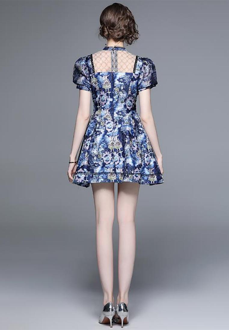 Elegant Puff Sleeve Button Decorated Bow Dress A110619