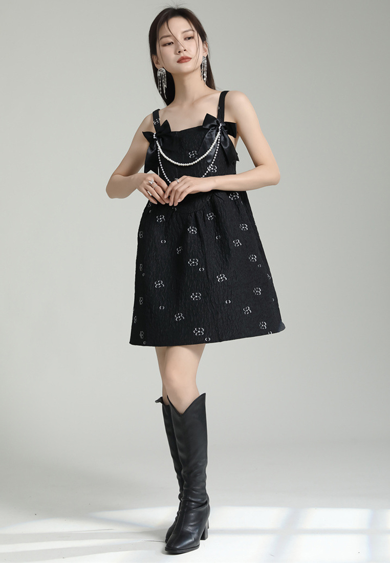 2024 High waisted suspender doll skirt jacquard dress CA24030119BK