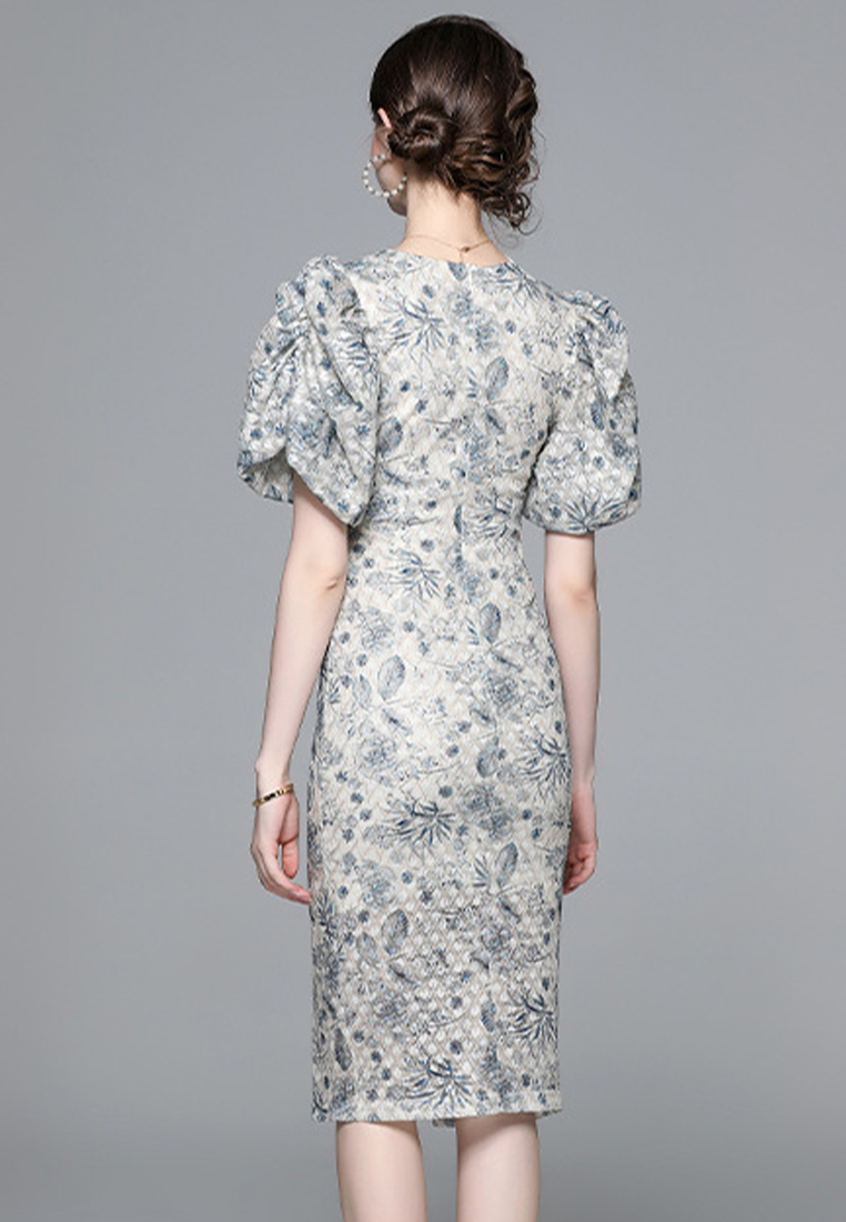 Temperament V-neck French luxury floral skirt A021919