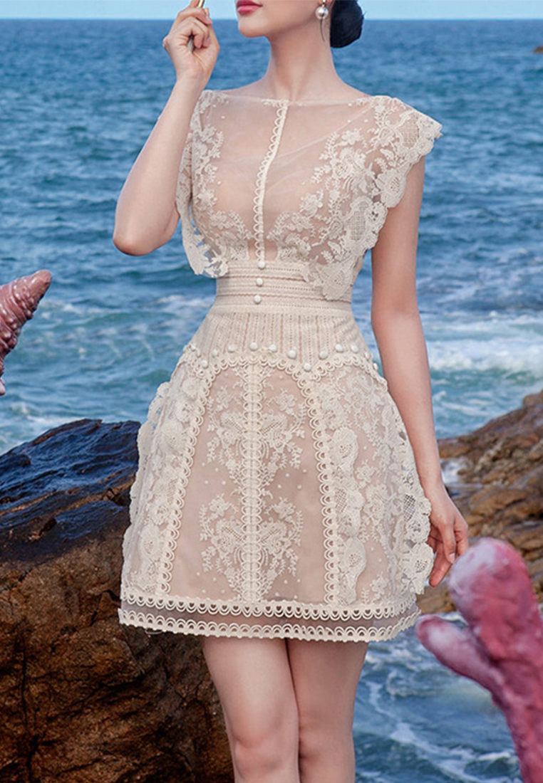 2024 Spring New Slim Fit Embroidered Flower Waist Small Dress Short Skirt for Women CA4021919BE