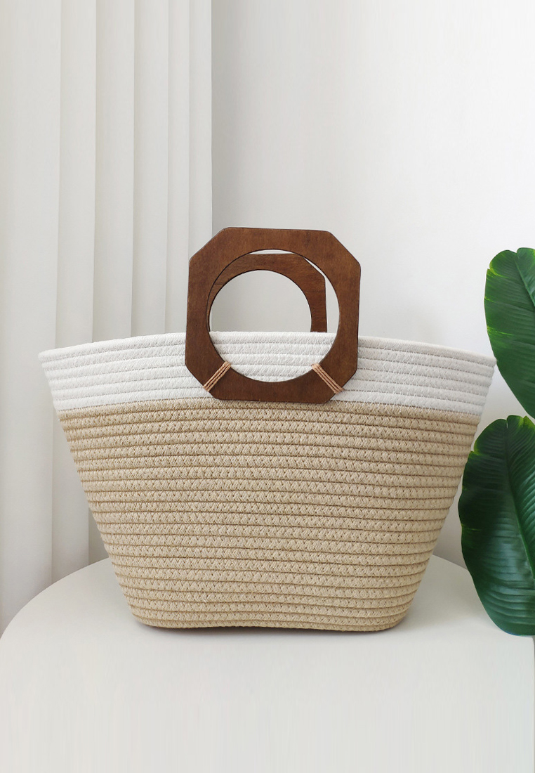 Women's Vintage Large Capacity Cotton Rope Braided Bag CA24061719